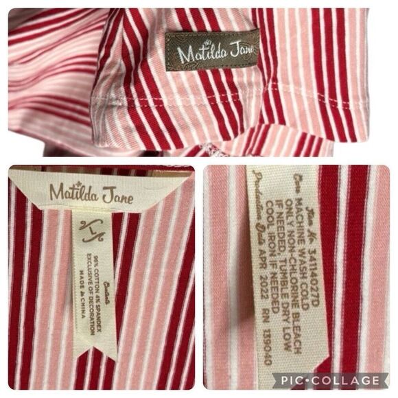 Matilda Jane pink Red White Striped Pullover V Neck Button Front Dress Size L - Picture 8 of 8
